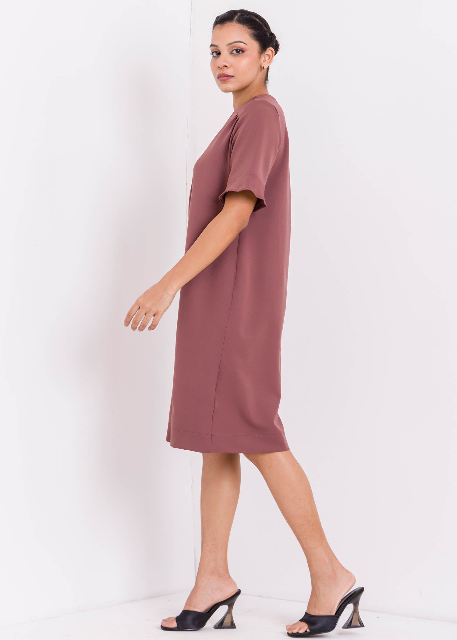 V Neck Dress With Flounce Sleeve