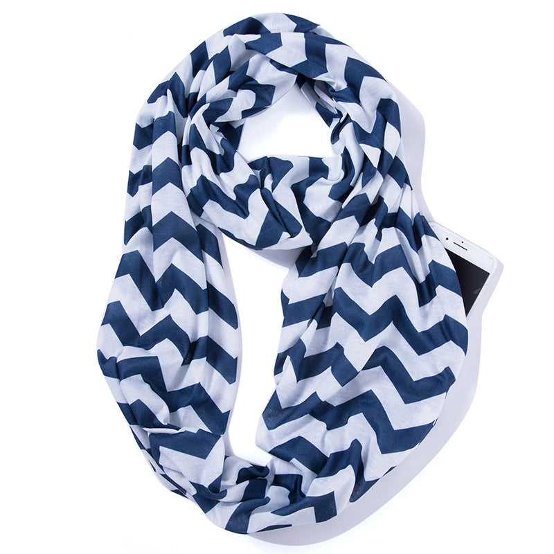 Pocket Scarf Scarf Women Fish Bone Zipper Storage Pocket Scarf Infinity Scarf