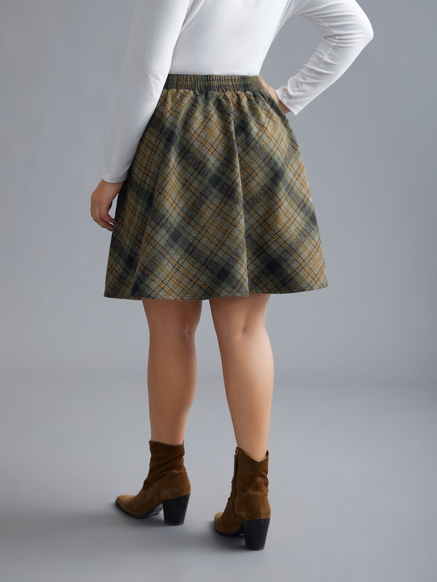 Plaid Pattern Elastic Waist A-line Mini Skirt