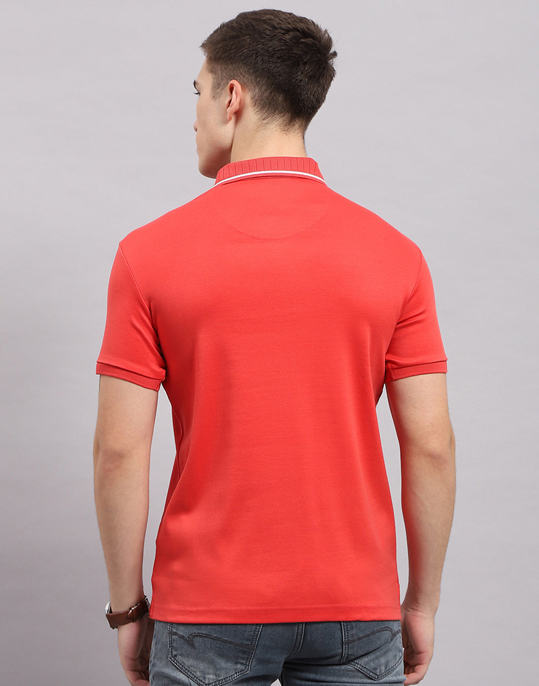 Men Coral Solid Polo Collar Half Sleeve T-Shirt