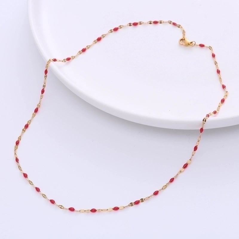 Minimalist Geometric 304 Stainless Steel Epoxy 18K Gold Plated Epoxy Chain Necklace