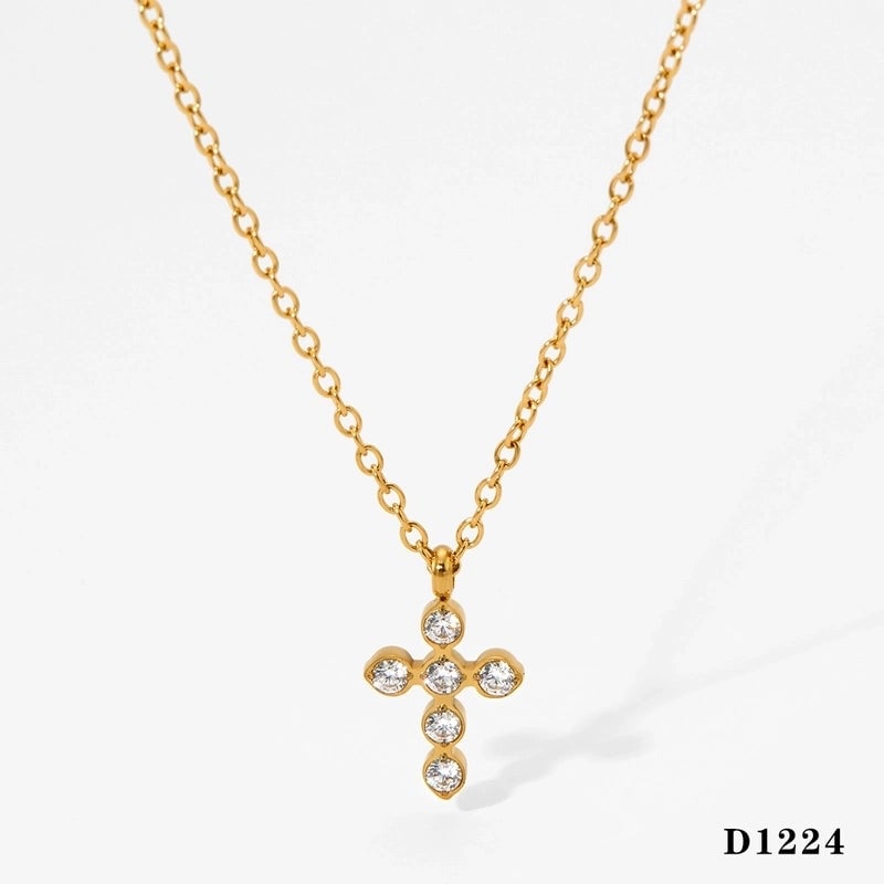 Modern Style Artistic Cross 304 Stainless Steel 16K Gold Plated White Gold Plated Necklace
