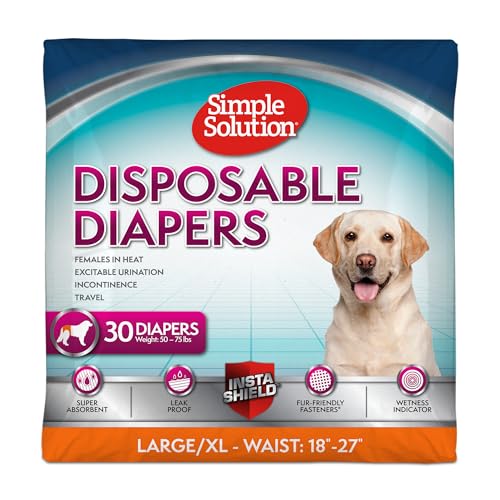 Simple Solution True Fit Disposable Dog Diapers for Female Dogs - Super Absorbent with Wetness Indicator - L/XL (Waist 18-27in) - 30 Count