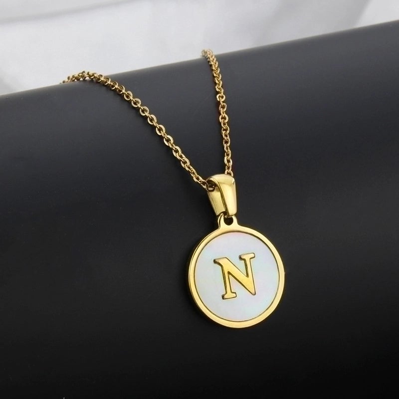 Minimalist Round Letter Titanium Steel Shell 18K Gold Plated Plating Necklace