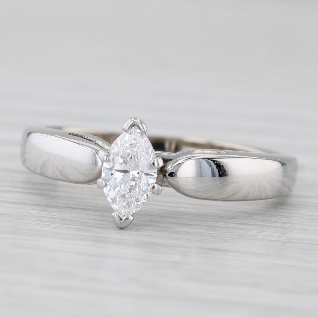 0.52ct Marquise Diamond Solitaire Engagement Ring 14k White Gold Size 9 GGL GIA