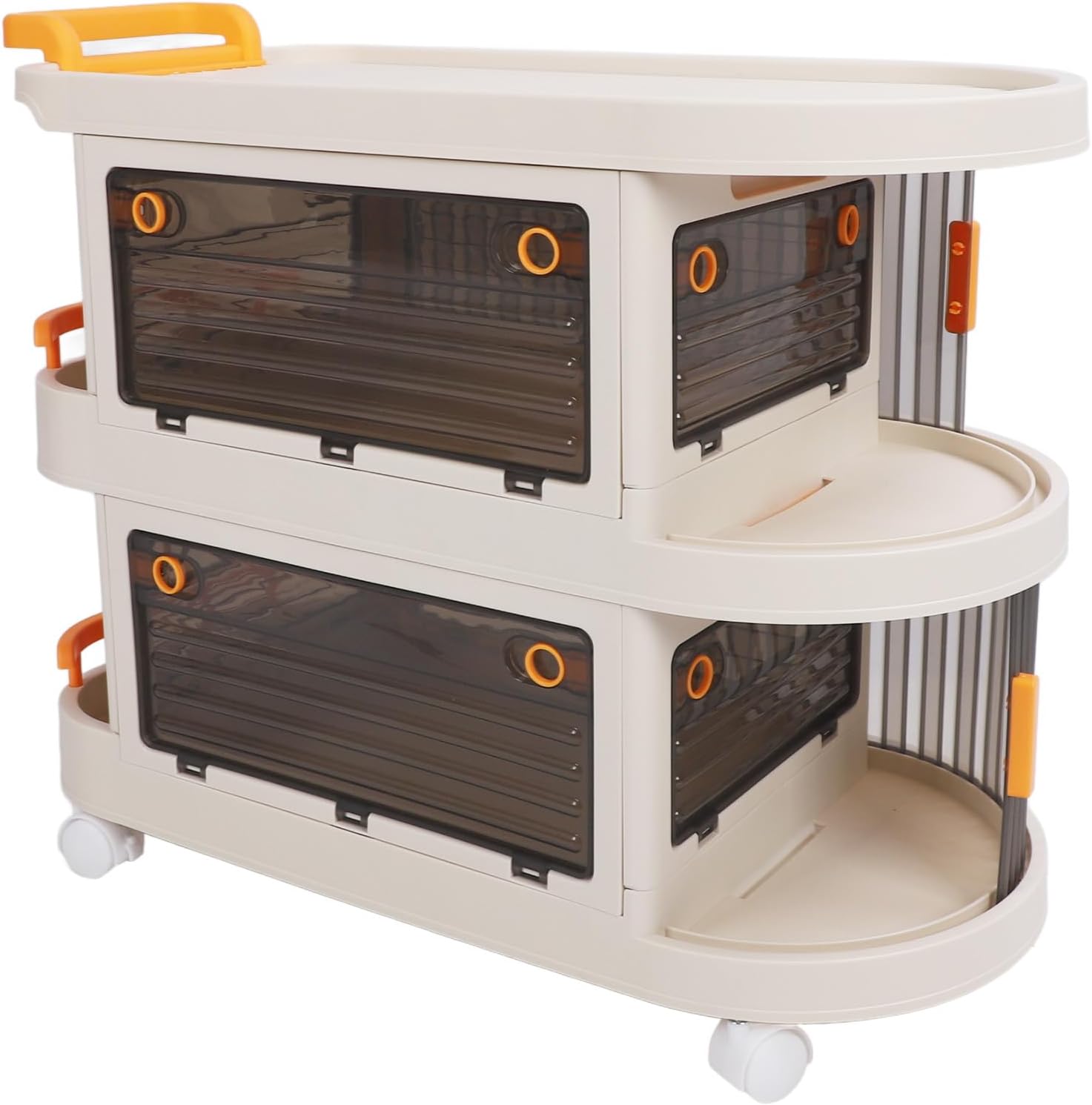 Rolling Utility Cart. Large Capacity Plastic Rolling Storage Cart With Transparent Panel. Handle And Lockable Caster Wheels