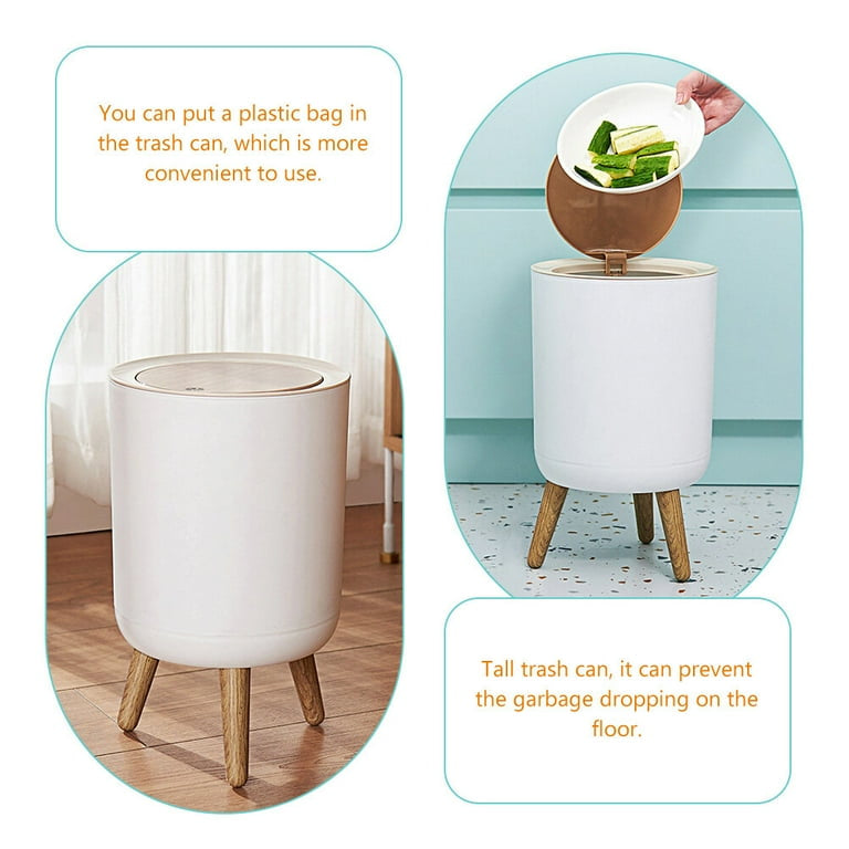 Dustbin With White Body And Wooden Lid (Round Shape)