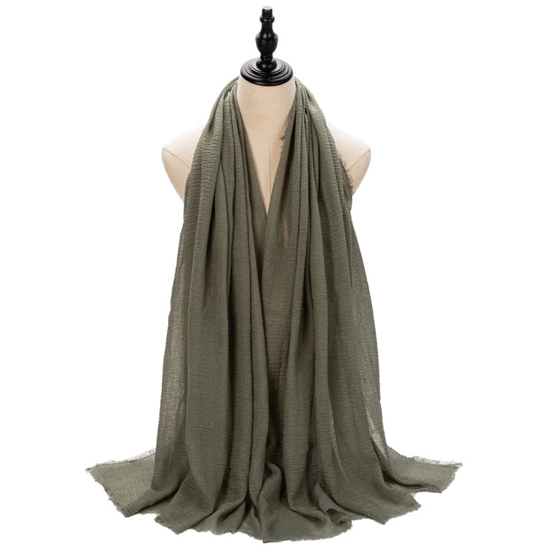 Hot Selling Women's Cotton And Linen Solid Color Baotou Scarf Cover Pleated Short Beard Headscarf