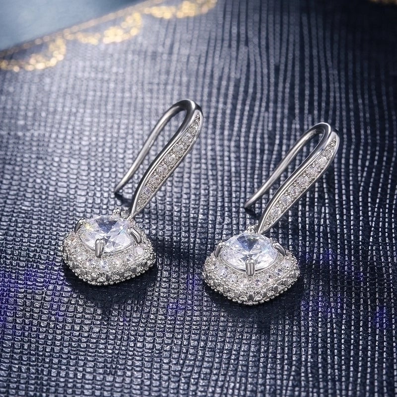 Fashion Square Inlaid Zircon Copper Drop Earrings