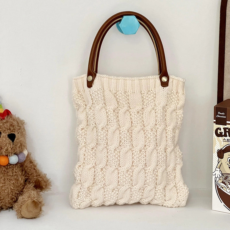 Women's Medium Knit Solid Color Streetwear Square Open Handbag