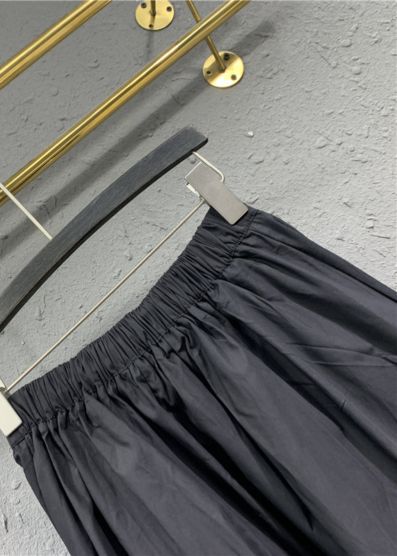 Casual Black Cinched Pockets Elastic Waist Patchwork Cotton Skirt Spring