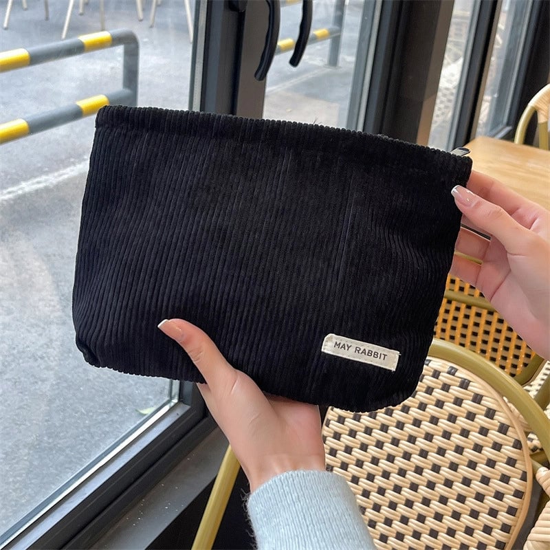 Women's Corduroy Letter Solid Color Basic Square Zipper Cosmetic Bag Clutch Bag