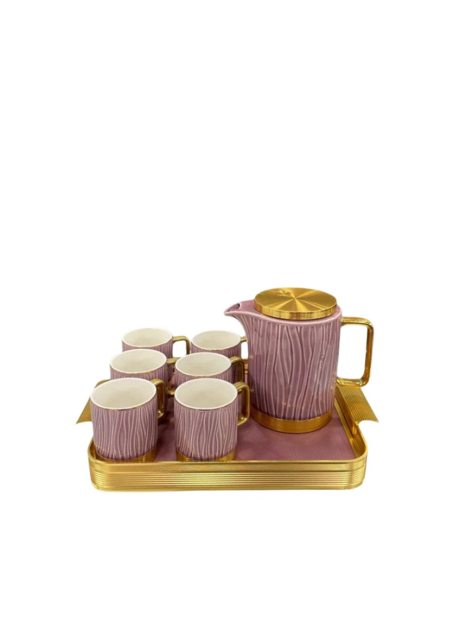 MODERN CERAMIC TEASET WITH METALLIC TRAY