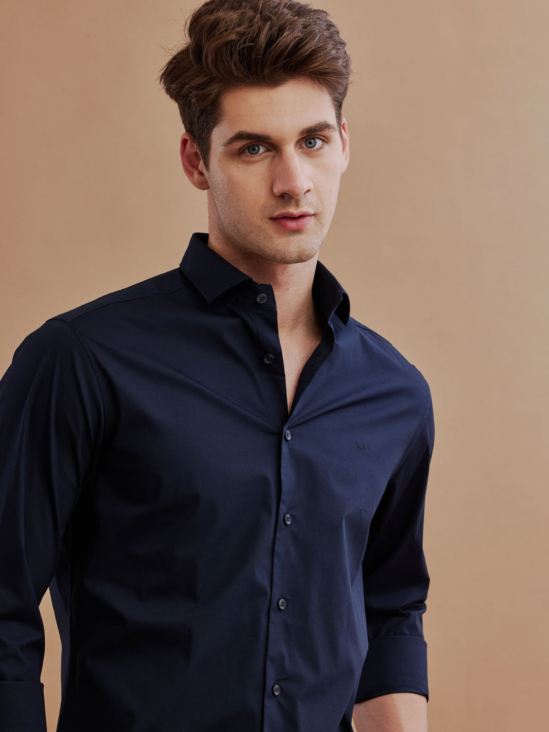 Mens Regular Fit Solid Navy Blue Casual Satin Shirt (PABLO)