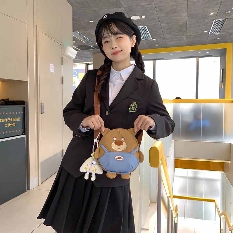 Women's Nylon Bear Cute Sewing Thread Zipper Shoulder Bag