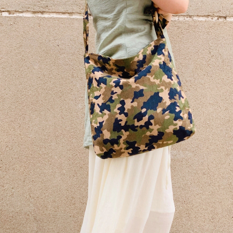 Women's Corduroy Printing Elegant Square Zipper Square Bag