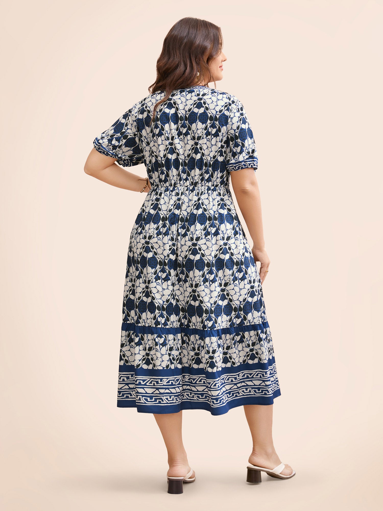 Bandana Print Notched Lantern Sleeve Dress