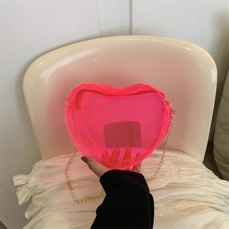 Women's Pvc Heart Shape Streetwear Heart-shaped Zipper Shoulder Bag Crossbody Bag