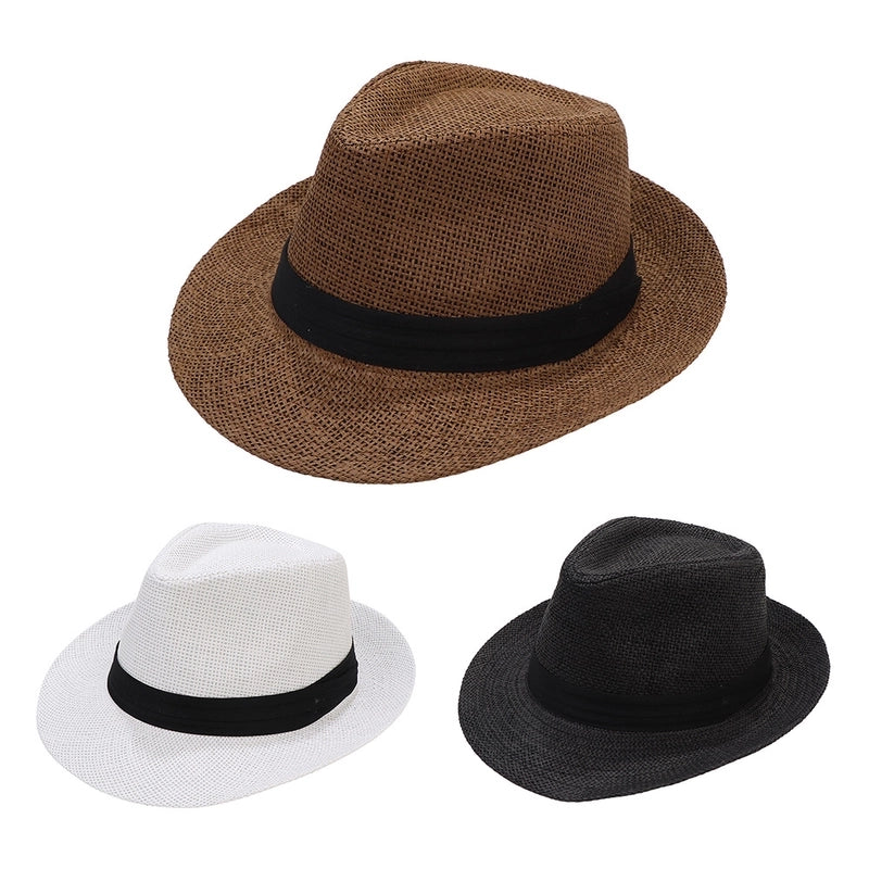 New Summer Men's Fashion Cool Breathable Straw Hat Outdoor Travel Black Belt Style Gift Hat