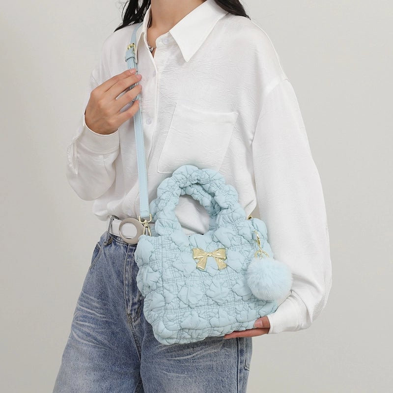 Women's Small Nylon Solid Color Bow Knot Streetwear Square Magnetic Buckle Shoulder Bag Handbag
