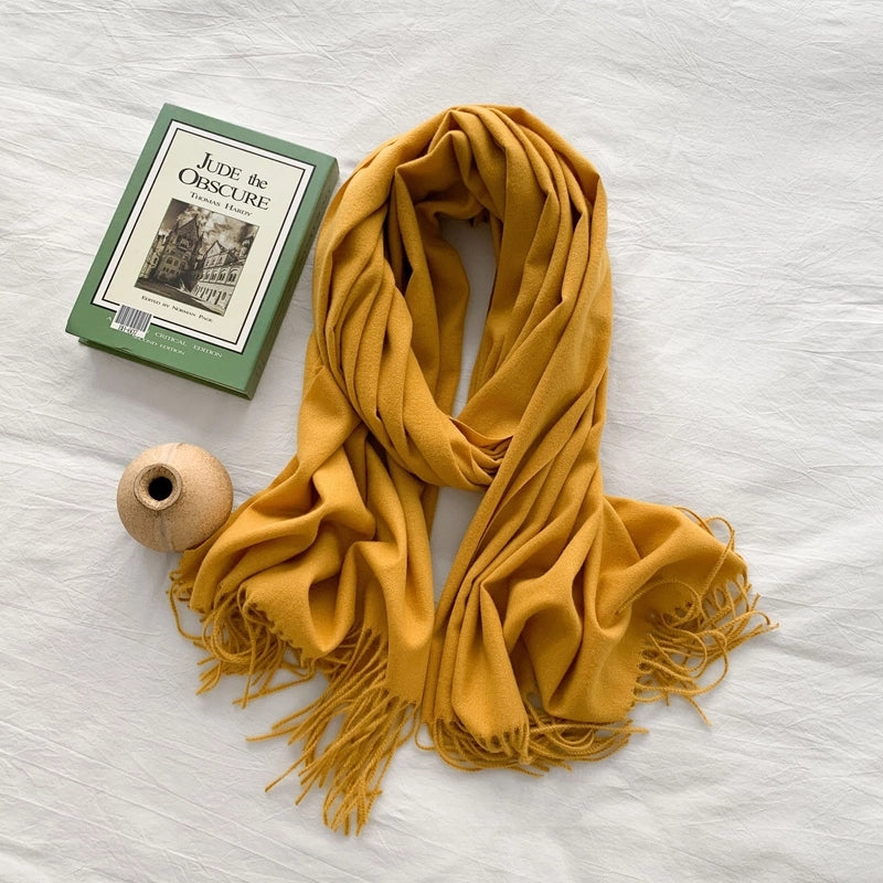 Women's Minimalist Solid Color Imitation Cashmere Tassel Scarf