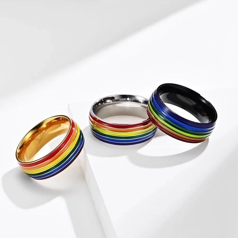 Minimalist Commute Rainbow Titanium Steel Enamel Rings