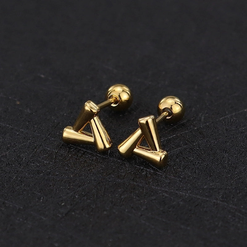 1 Piece Cute Minimalist Geometric Animal Crown Plating Titanium Steel Ear Studs