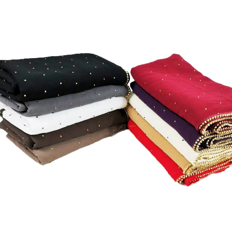New Rhinestone Chain Pearl Chiffon Long Scarf Casual Diamond Headscarf Scarf Scarf Women's Scarf