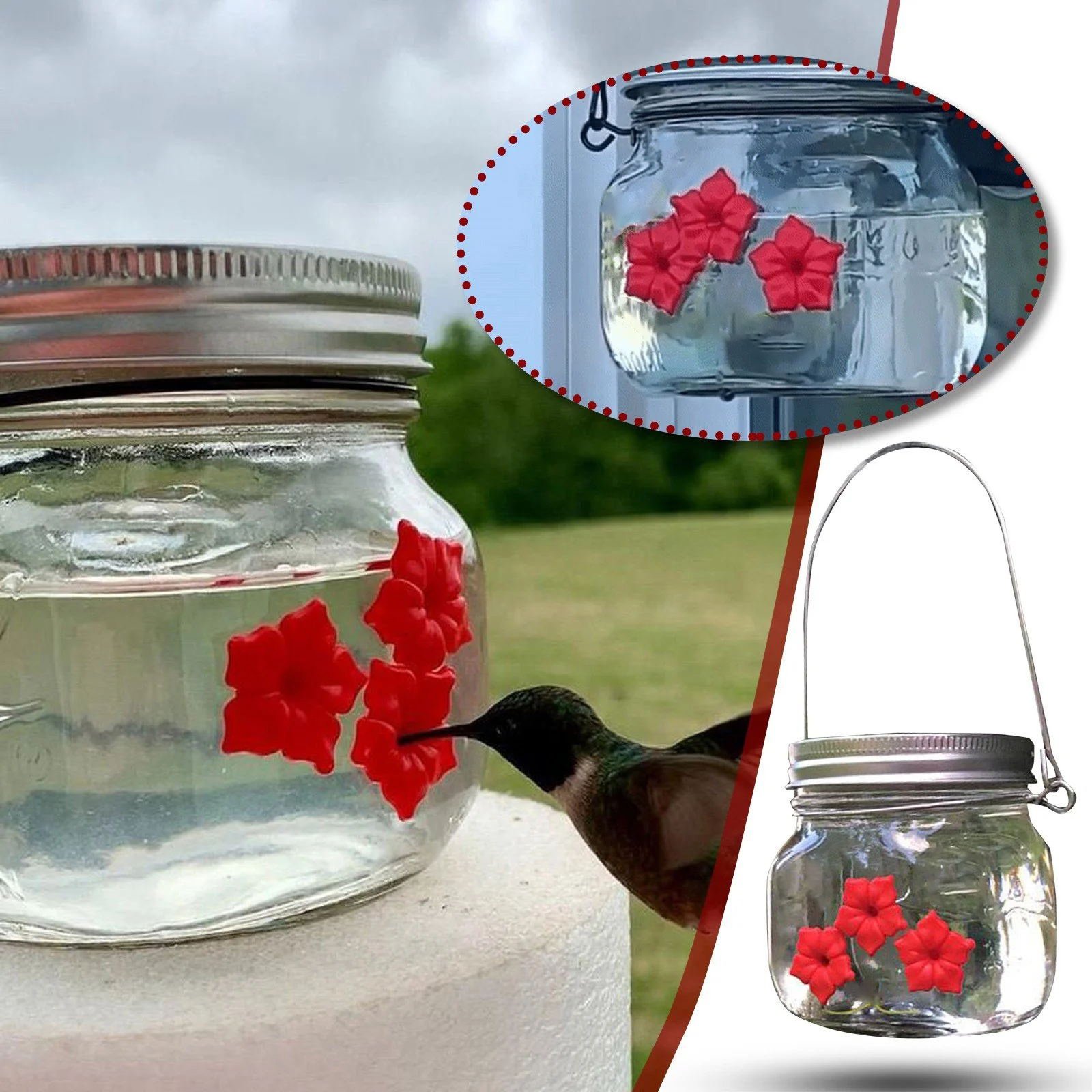 (🔥HOT SALE NOW- 49% OFF🔥) Beautiful Mason Jar Hummingbird Feeder W/ Three Ports 🔥 BUY 2 GET 1 FREE