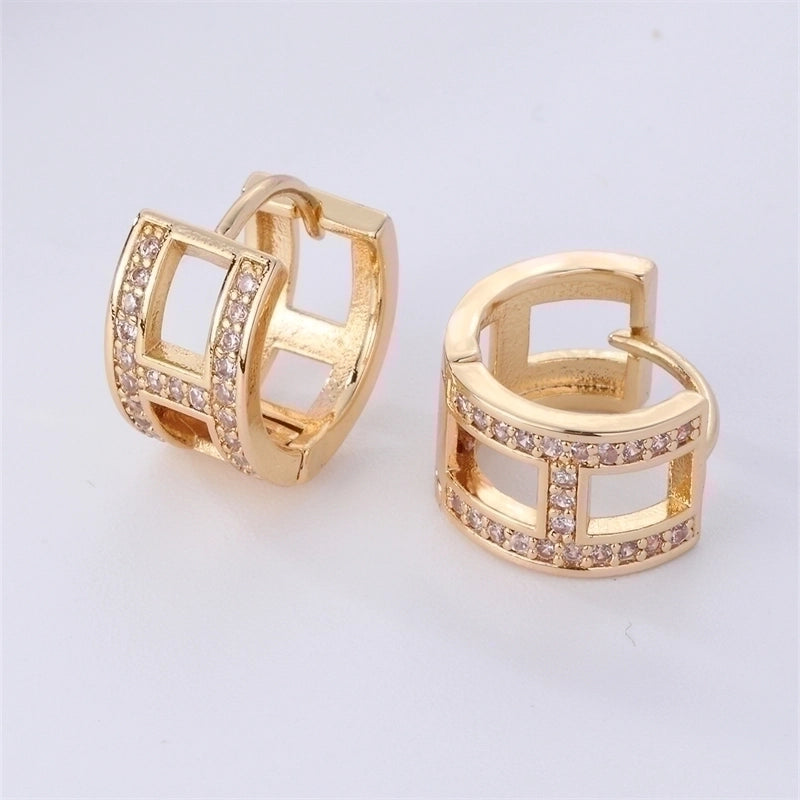 1 Pair IG Style Retro Minimalist Geometric Round Plating Inlay Copper Zircon K Gold Plated Ear Studs