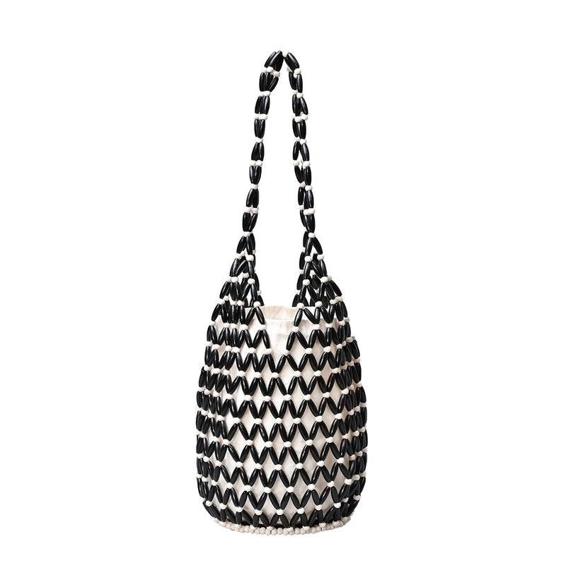 Women's Medium Wooden Beads Polyester Cotton Color Block Basic Vacation Open Straw Bag