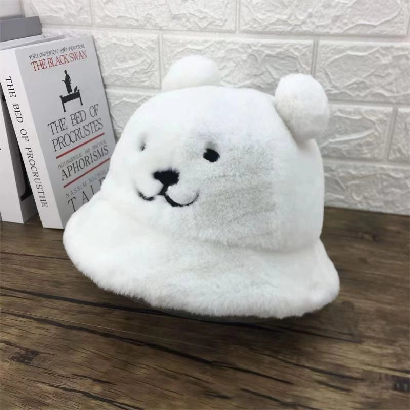 Fisherman Hat Women's Autumn And Winter Korean Style Trendy Bear Sweet Cute Lamb Plush Thickened Warm Ear Basin Hat