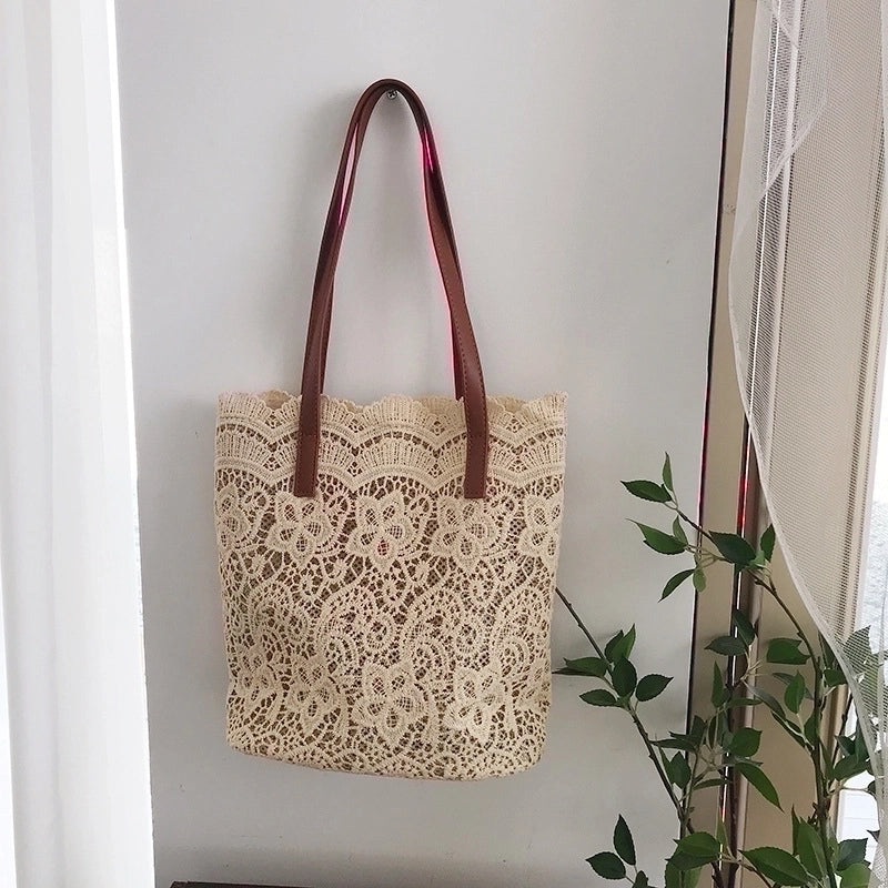Women's Medium Spring&summer Cotton Beach Shoulder Bag Bucket Bag Straw Bag