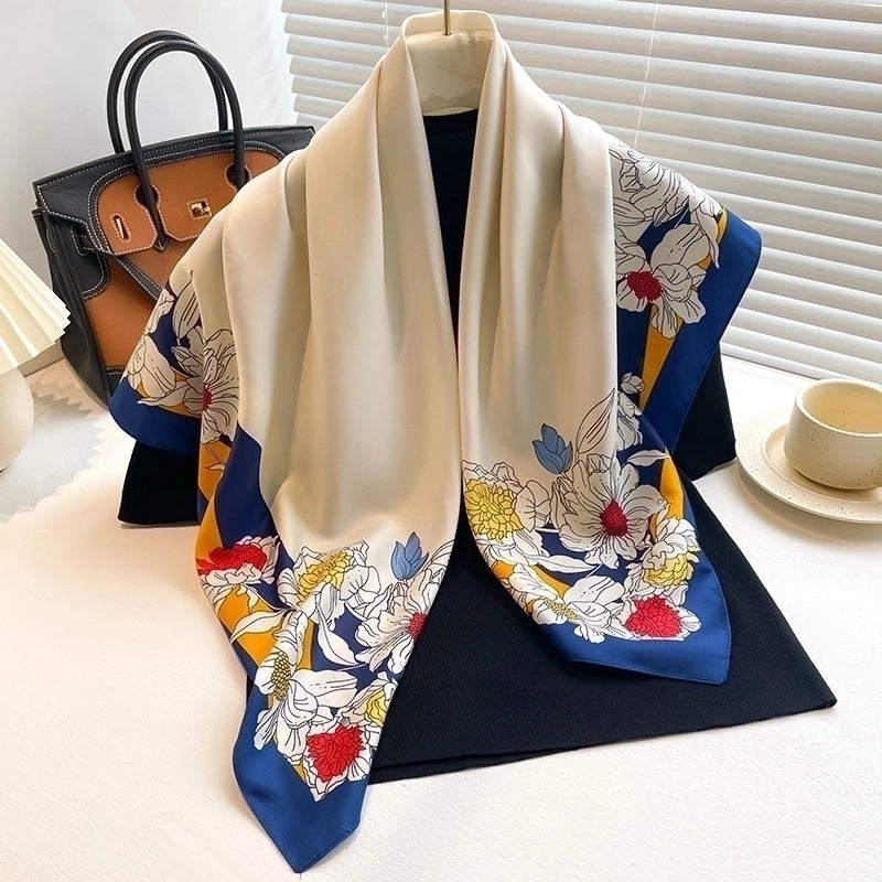 Women's Elegant Flower Polyester Printing Silk Scarf