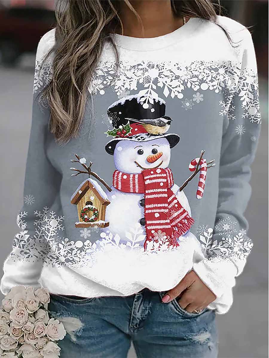 Christmas snowman print loose sweater(8 colors)