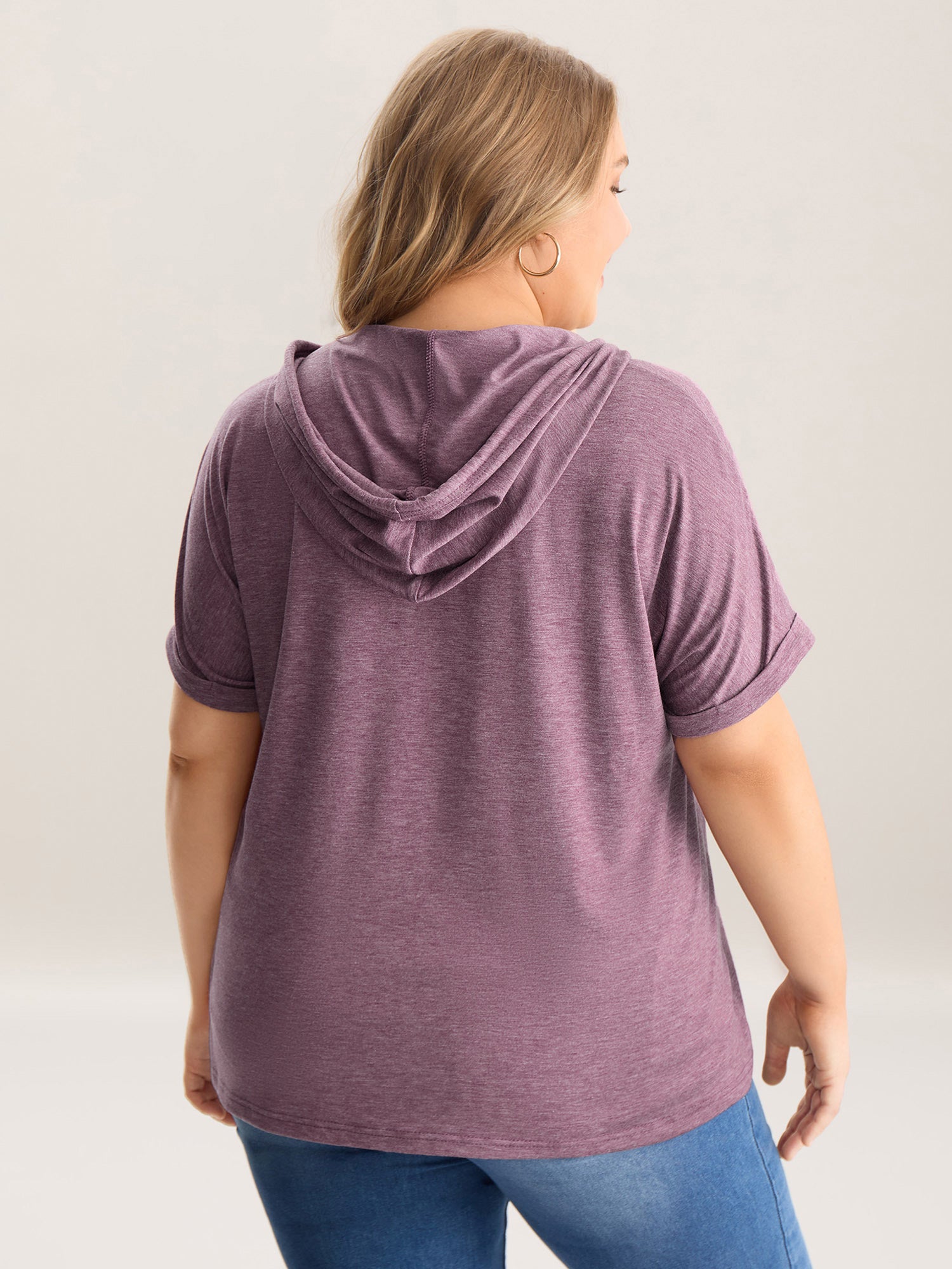 Hooded Pockets Ties Plain T-Shirt
