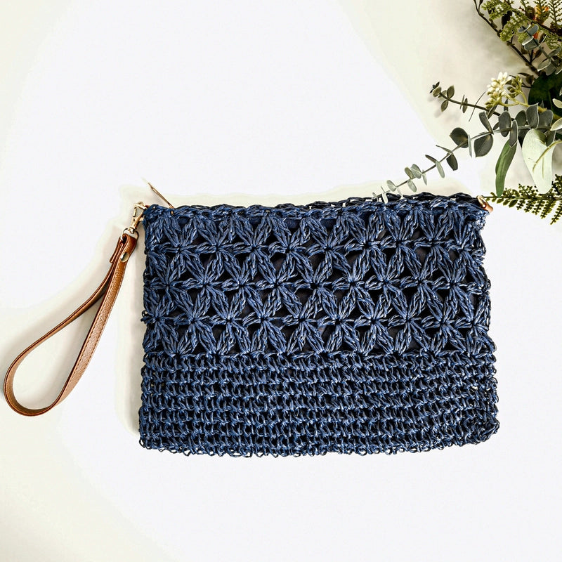 Women's Straw Solid Color Basic Square Zipper Clutch Bag Crossbody Bag Straw Bag