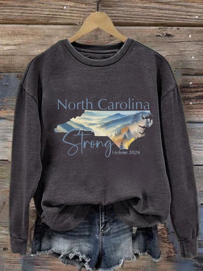 Women's  North Carolina Strong Print Round Neck Sweatshirt