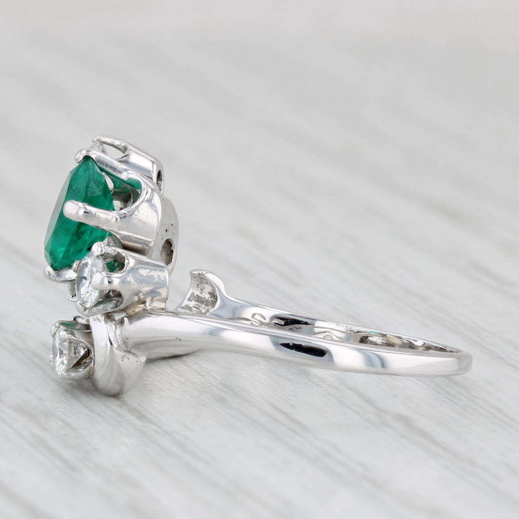 Vintage 1.17ctw Lab Created Emerald Diamond Ring 14k White Gold Size 6.5