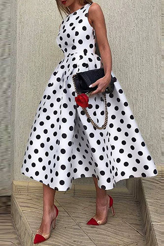 Elegant Point Dot Printed Sexy Sleeveless Maxi Dress