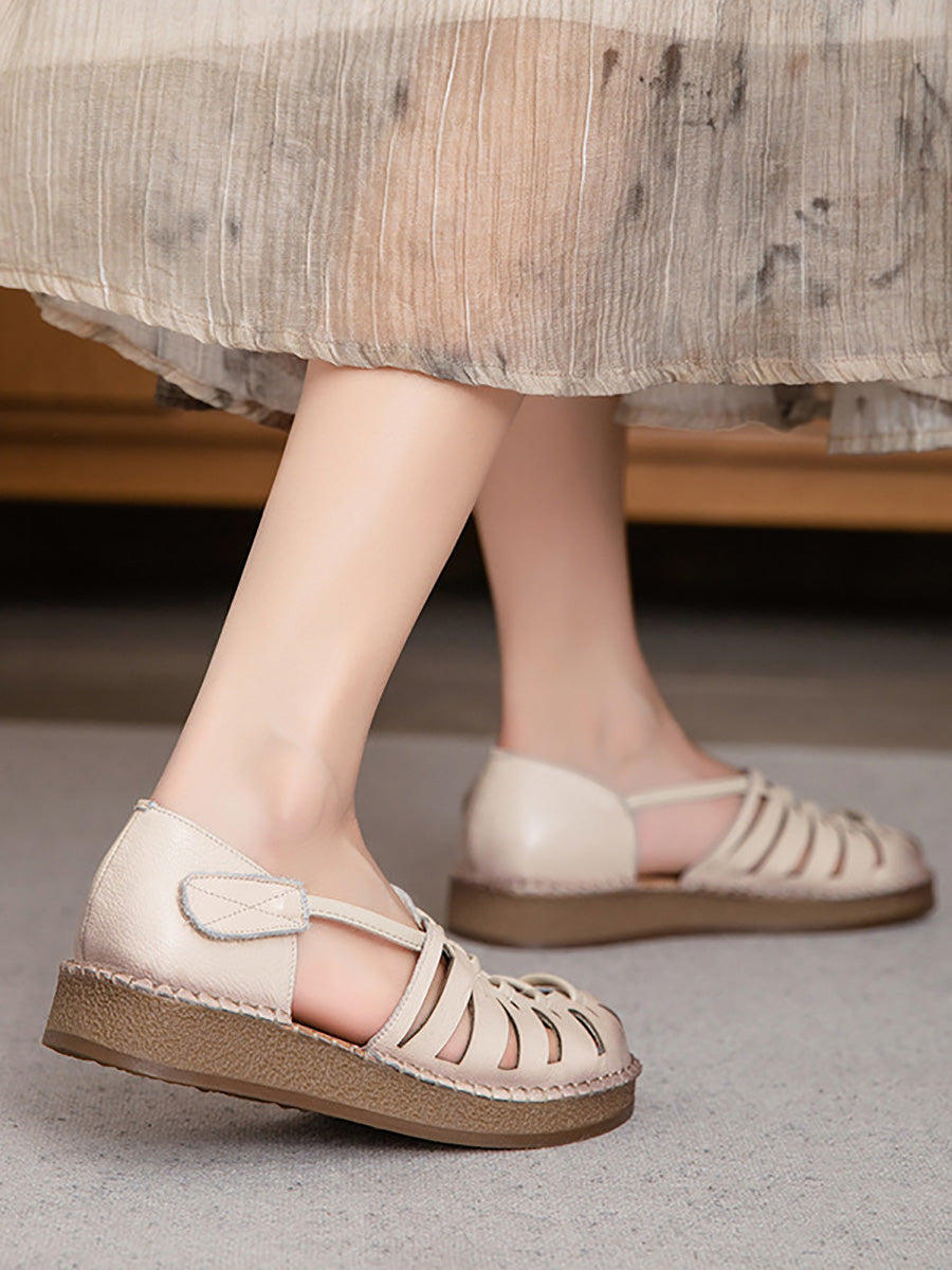 Women Summer Leather Weave Low Heel Sandals