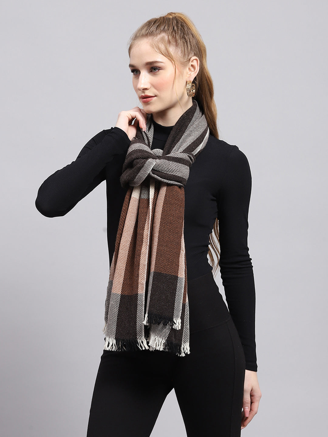 Women Brown Self Design Stole