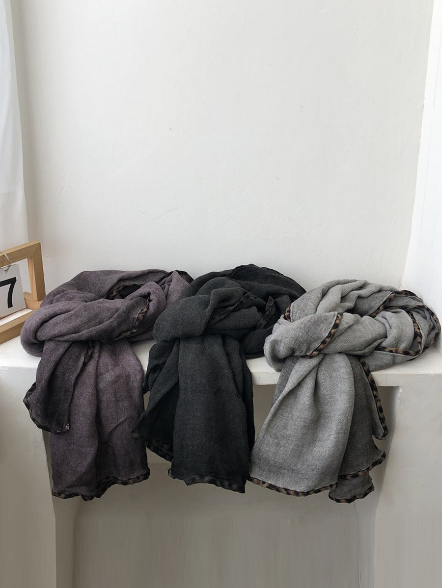 Women Vintage Pure Color Cotton Shawl Scarf