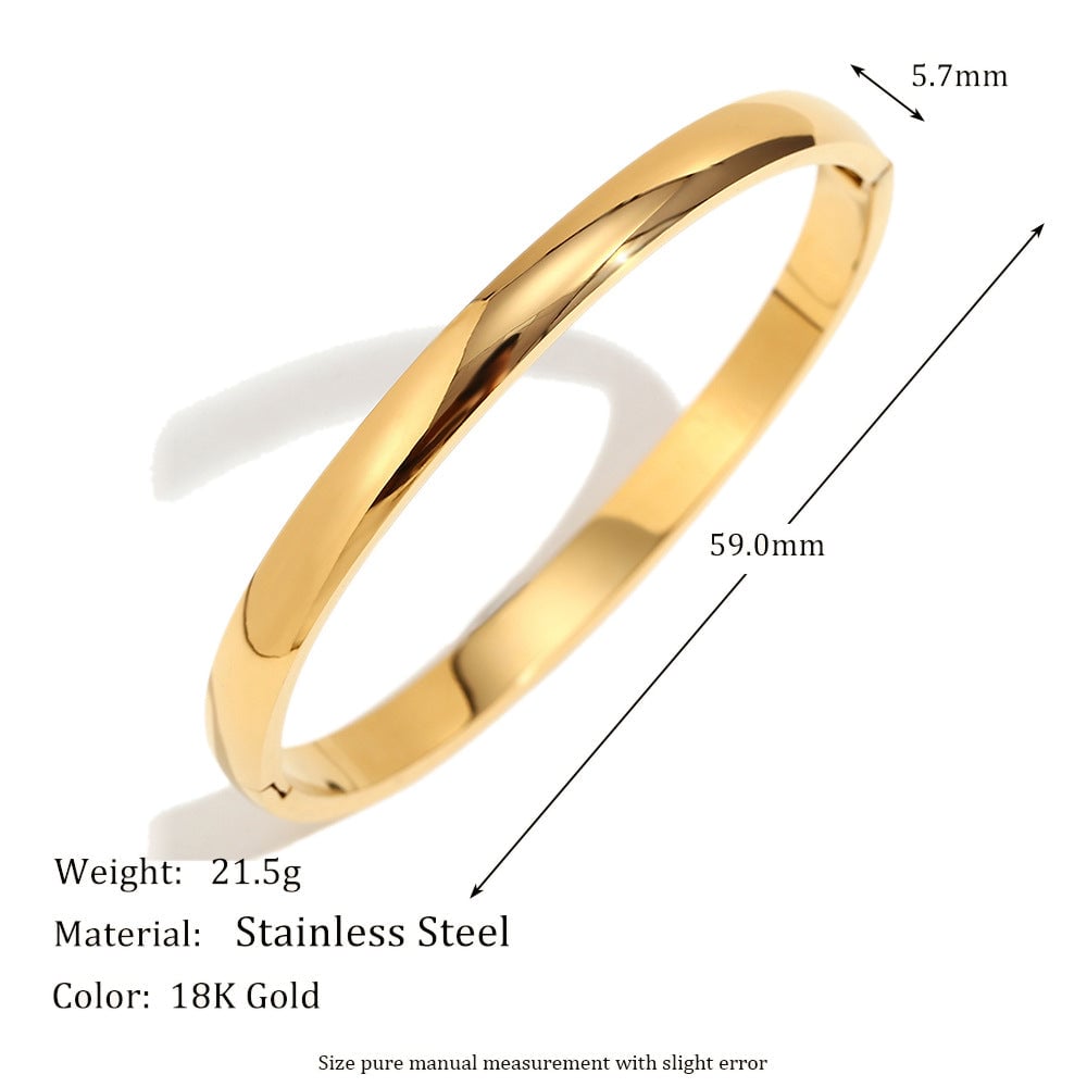 Fashionable Simple Personalized Versatile Hand Jewelry Stainless Steel Plated With 18K Gold Niche 4Mm Wide Smooth Bracelet For Women