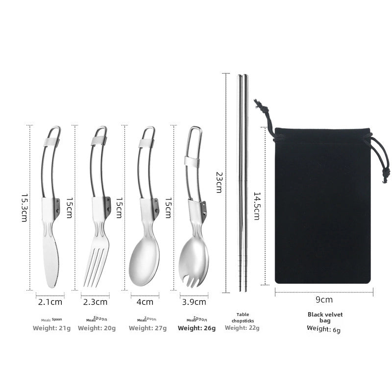 304 Folding Tableware Suit Salad Spoon Fork Chopsticks Folding Spoon Outdoor Picnic Travel Portable Foldable