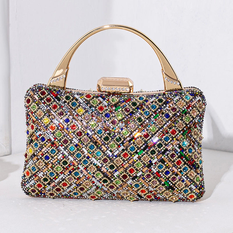 Silver Gold Red Nylon Color Block Square Evening Bags