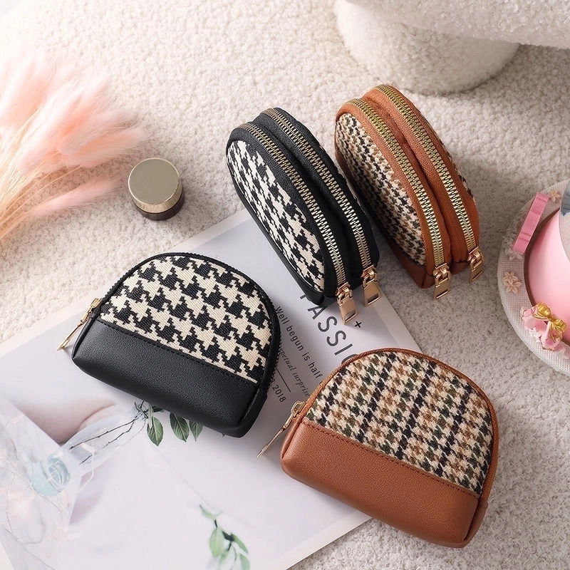 Women's Houndstooth Pu Leather Zipper Coin Purses
