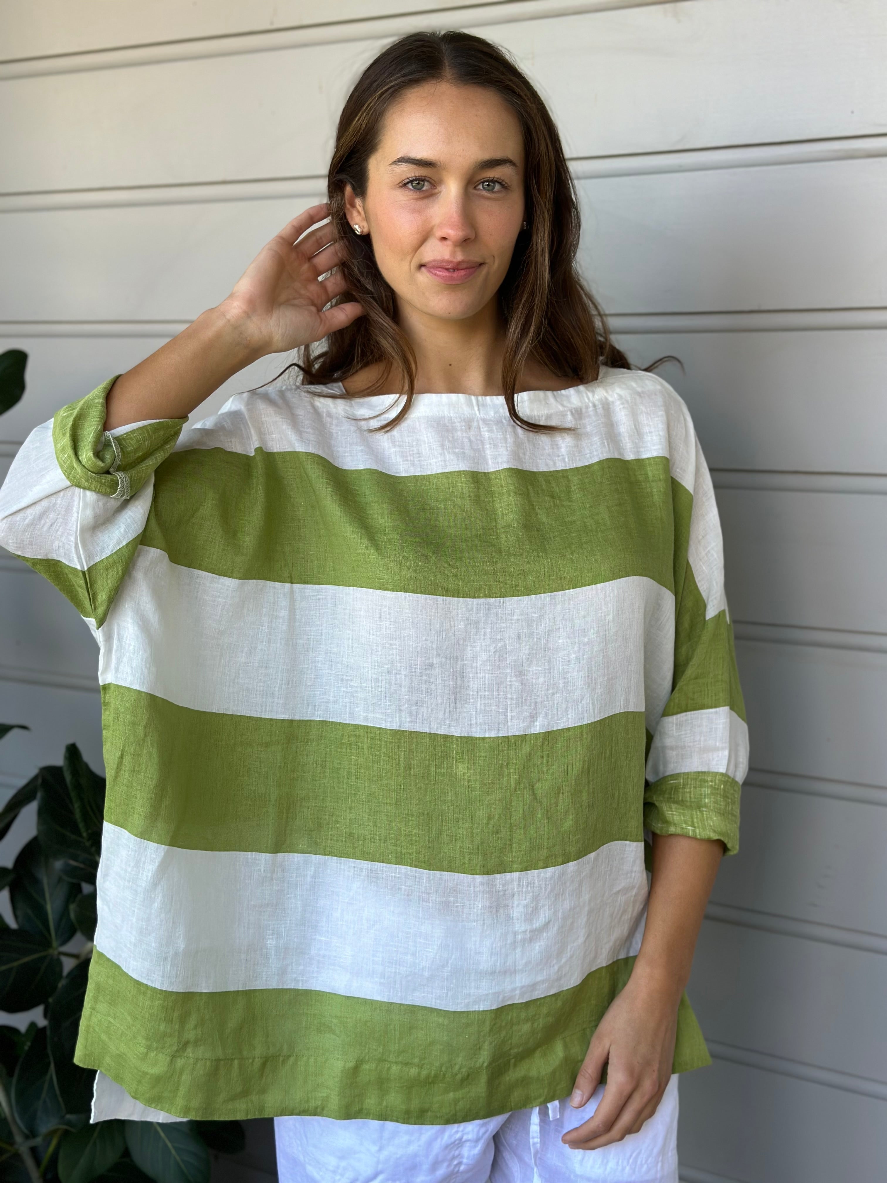 avril top - big avocado stripe linen