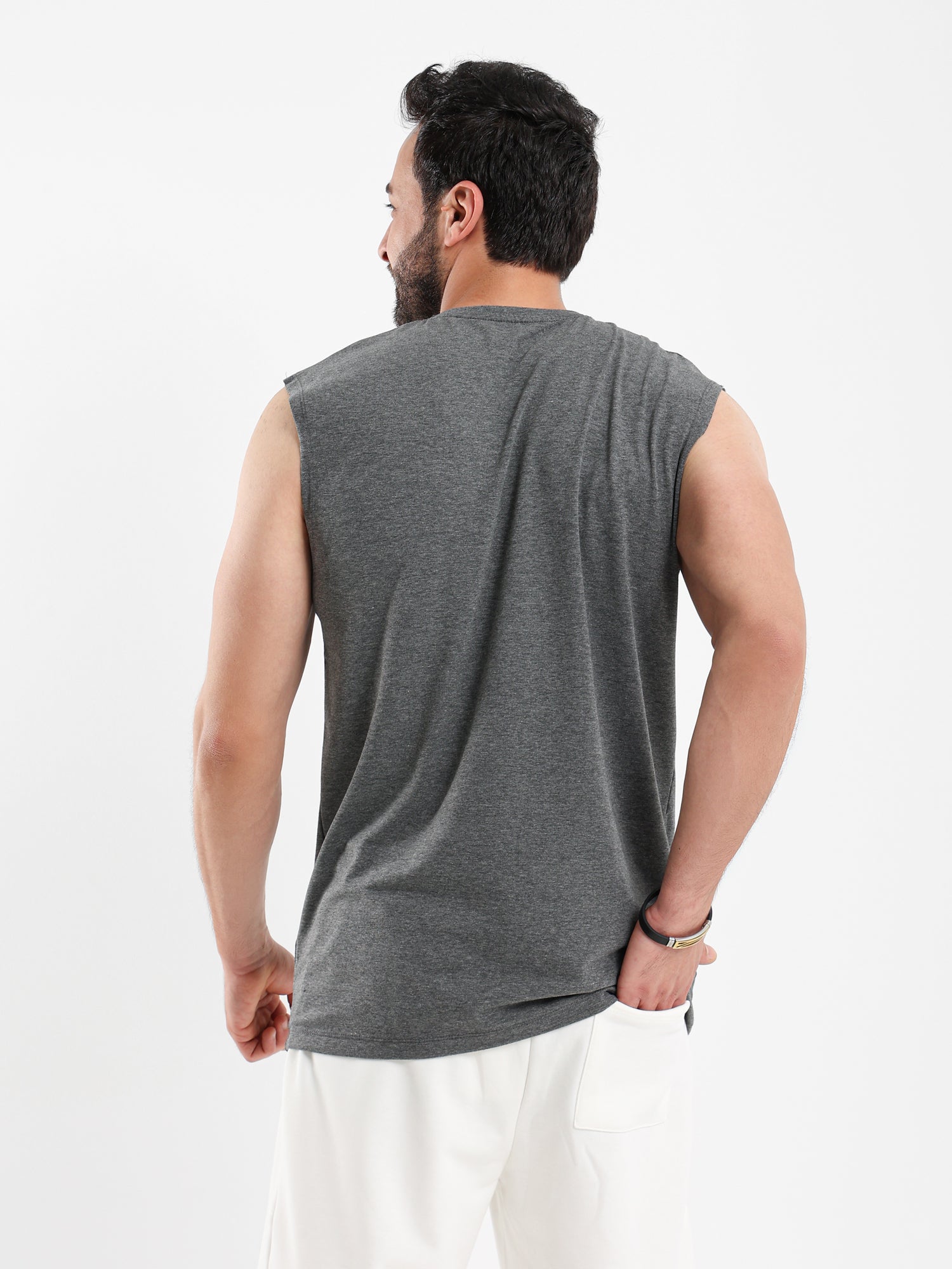 Sleeveless T Shirt with Woven Badge