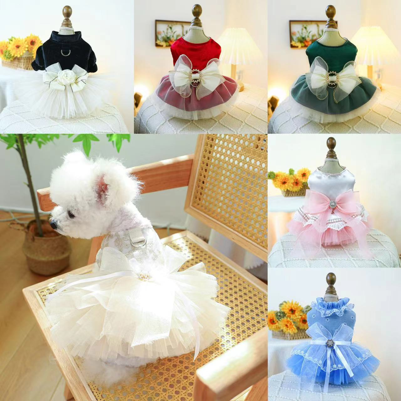 Lace Dog Cat Princess Wedding Dress